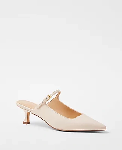 Shop Ann Taylor Leather Pointy Toe Kitten Heel Pumps In Pearl Shadow