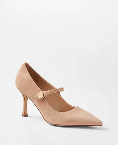 Shop Ann Taylor Suede Strappy Mary Jane Pumps In Dominican Sand