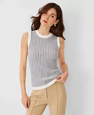 Shop Ann Taylor Textured Stitch Shell Top In Navy/white