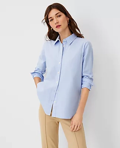 Shop Ann Taylor Oxford Relaxed Perfect Shirt In Light Blue Melange