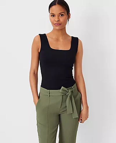 Shop Ann Taylor Refined Knit Square Neck Tank Top In Black