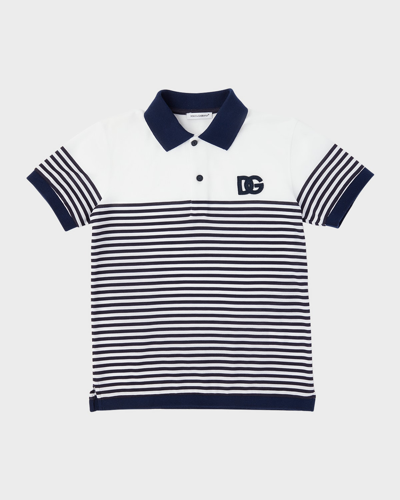 Shop Dolce & Gabbana Boy's Striped Polo Shirt With Dg Patch In Multiprint