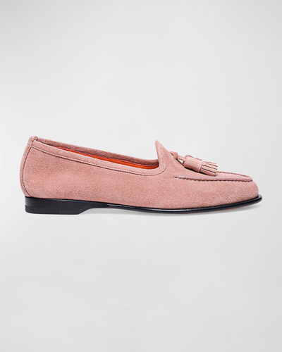 Shop Santoni Andrea Tassel Tassel Suede Loafers In Pink