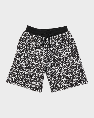 Shop Dolce & Gabbana Boy's Logo-print Cotton Jogging Shorts In Multiprint