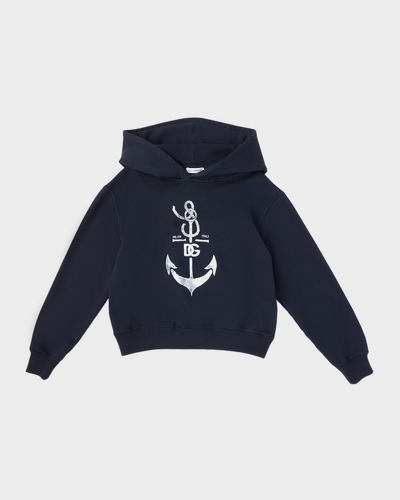 Shop Dolce & Gabbana Boy's Sweatshirt With Anchor Appliqué In Navy