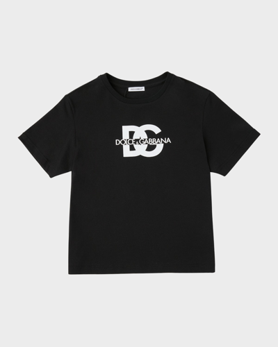 Shop Dolce & Gabbana Boy's Dg Logo Short-sleeve Cotton T-shirt In Black