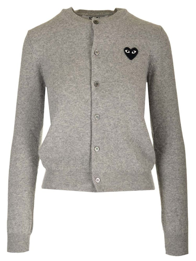 Shop Comme Des Garçons Play Heart Logo Patch Buttoned Cardigan In Grey