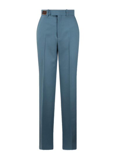 Shop Gucci High Waist Horsebit Trousers In Blue