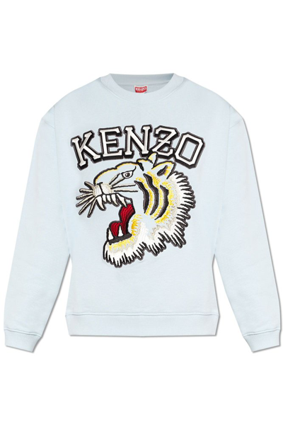 Shop Kenzo Logo Embroidered Crewneck Sweatshirt In Blue