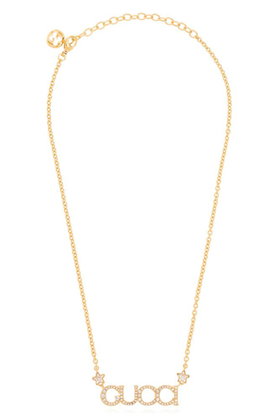 Shop Gucci Logo Lettering Necklace In Gold