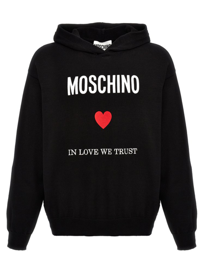 Shop Moschino In Love We Trust Printed Hoodie In Black