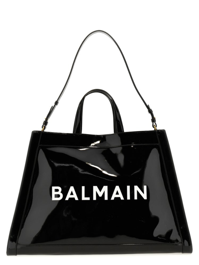 Shop Balmain Oliviers Logo Printed Cabas Shopping Bag In Black