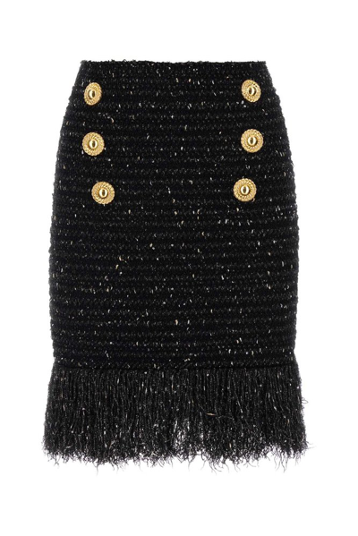 Shop Balmain Tweed Fringed Mini Skirt In Black