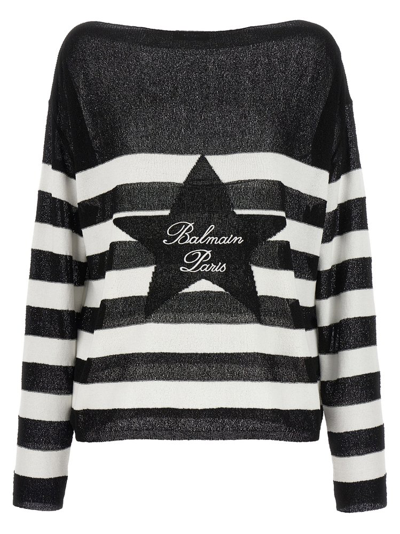 Shop Balmain Logo Embroidery Striped Sweater In Multi
