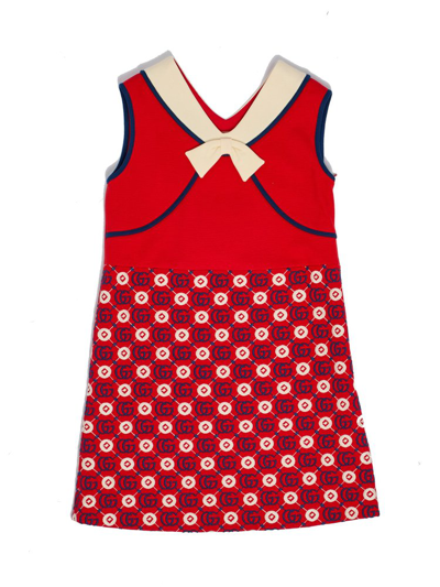 Shop Gucci Kids Logo Embroidered Dress In Red
