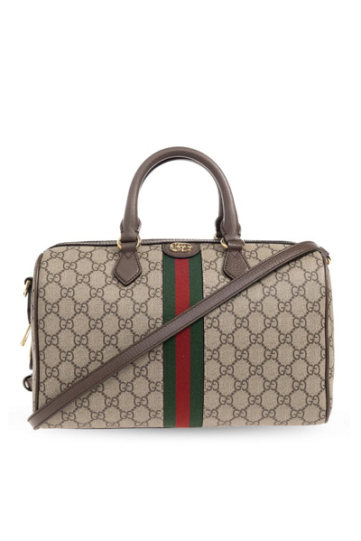 Shop Gucci Ophidia Gg Medium Top Handle Bag In Beige