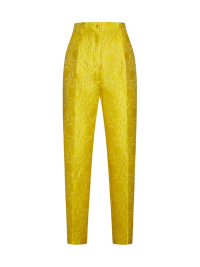 Shop Dolce & Gabbana Jacquard Tailored Trousers In Yellow