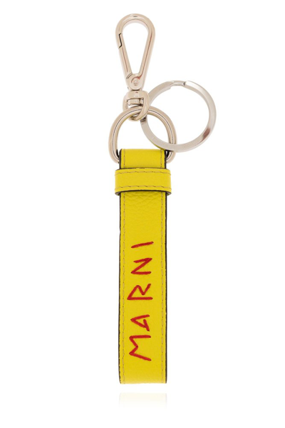 Shop Marni Logo Embroidery Keyring In Yellow