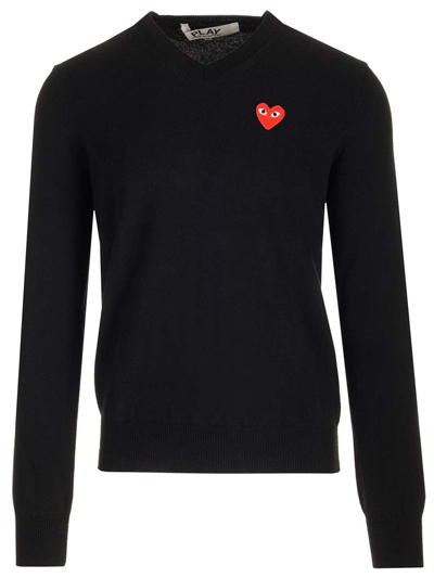 Shop Comme Des Garçons Play Heart Embroidered Crewneck Jumper In Black