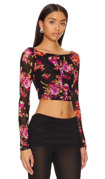 Shop Guizio Sofia Printed Mesh Top In Black