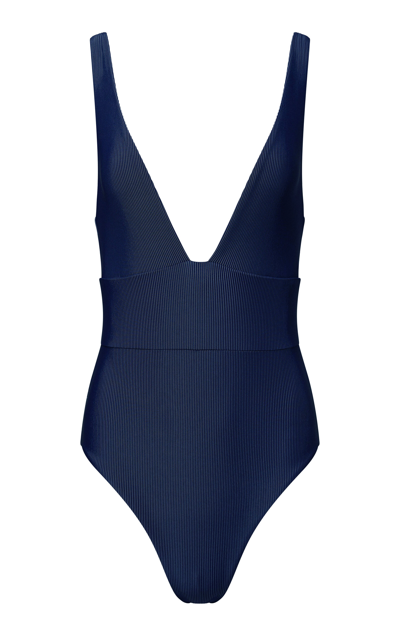 Shop Onia Iris Plunged One-piece Swimsuit In Navy