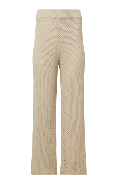 Shop Onia Crocheted Cotton-blend Wide-leg Pants In Tan