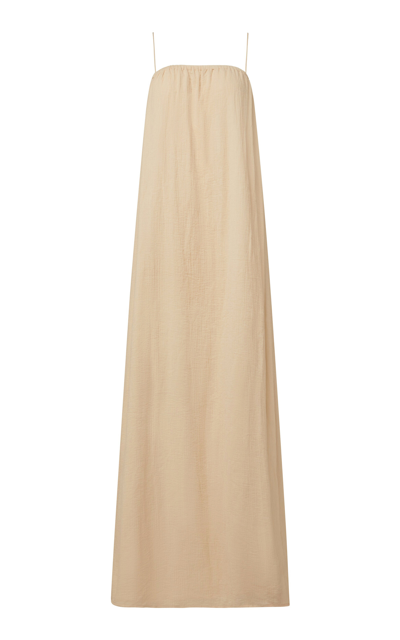 Shop Onia Crinkled Cotton Maxi Dress In Tan