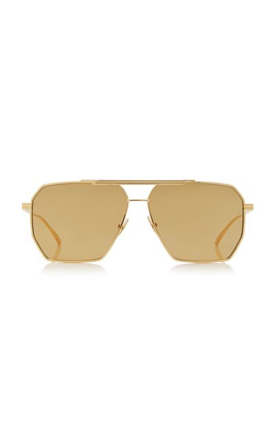 Shop Bottega Veneta Aviator-frame Metal Glasses In Brown