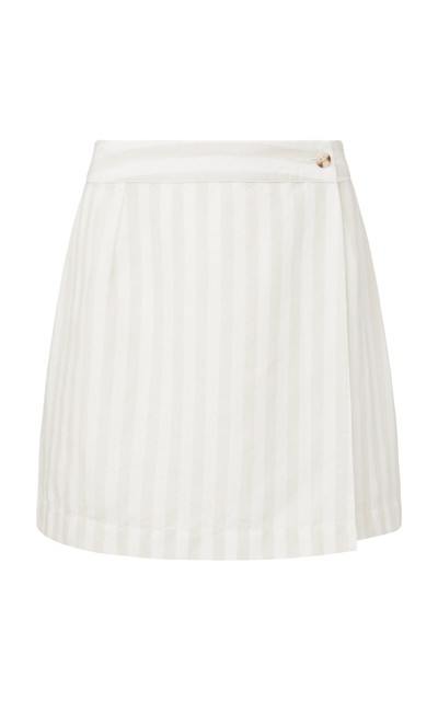 Shop Onia Wrapped Linen-blend Mini Skirt In Tan