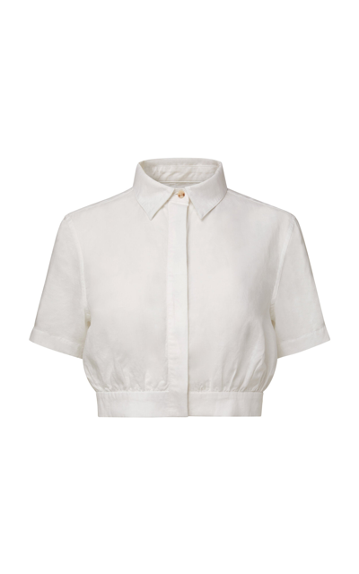 Shop Onia Cropped Linen-blend Shirt In White