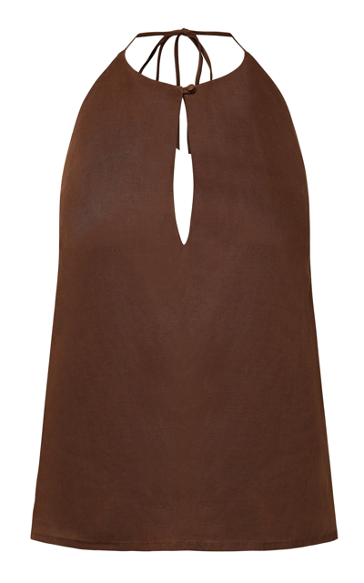 Shop Onia Keyhole Cutout Linen-blend Halter Top In Brown