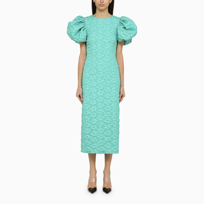 Shop Rotate Birger Christensen Turquoise Midi Dress In Recycled Polyester In Light Blue