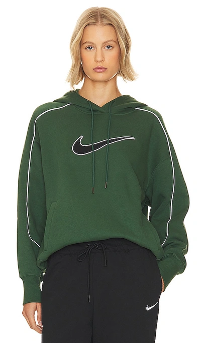 Shop Nike Fleece Oversized Hoodie In Fir  Fir  & White
