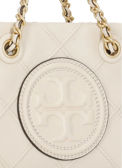 Shop Tory Burch Ivory Smooth Leather Hand Bag In Neutrals