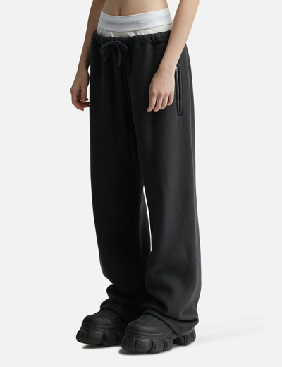 Alexander Wang T T By Alexander Wang Wide Leg Logo Elastic Jogging In Black