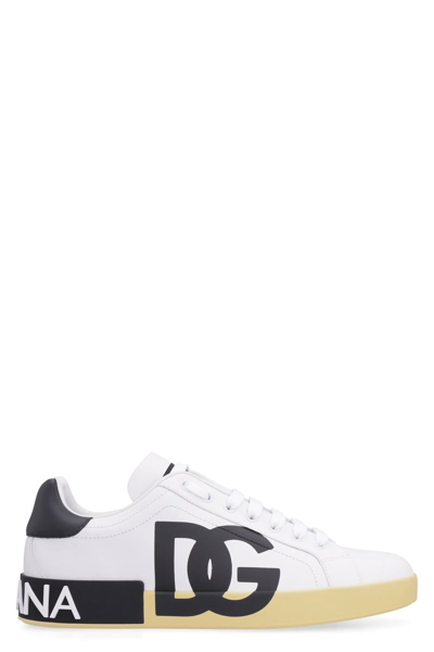 Shop Dolce & Gabbana Portofino Leather Low-top Sneakers In White