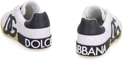 Dolce & Gabbana Calfskin Nappa Portofino Sneakers With Dg Logo Print In White