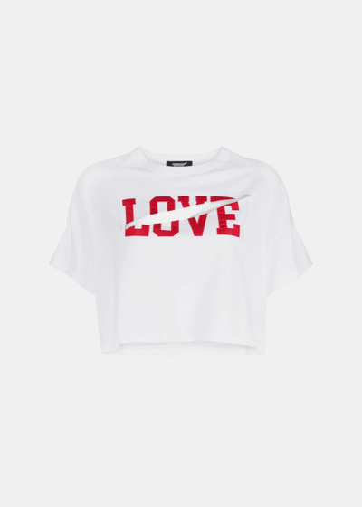 Shop Undercover White Slogan-print Cut-out T-shirts