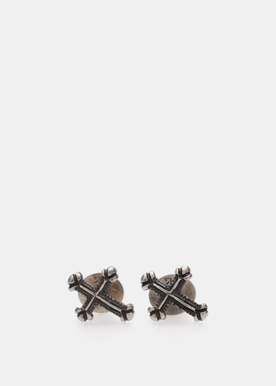Shop Werkstatt:münchen Werkstatt Munchen Cross-pendant Stud Earrings In Silver