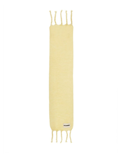 Shop Jil Sander Logo Patch Fringed Scarf In Yellow