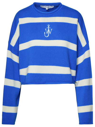 Shop Jw Anderson Anchor Logo Embroidered Cropped Jumper In Blue