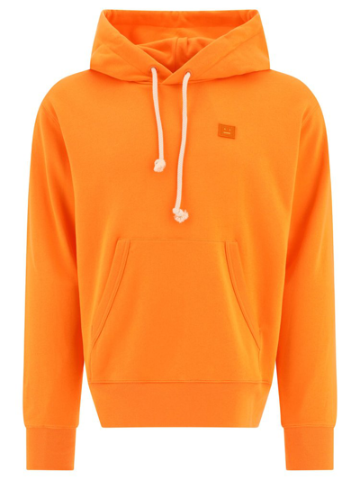 Shop Acne Studios Face Logo Patch Drawstring Hoodie In Orange