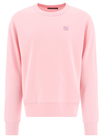 Shop Acne Studios Face Logo Patch Crewneck Sweatshirt In Pink