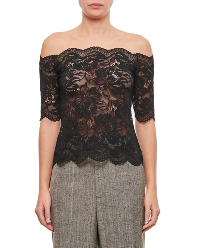 Shop Paco Rabanne Slim Fit Lace Blouse In Black