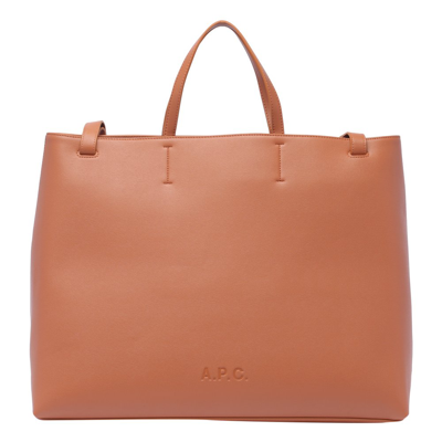 Shop Apc A.p.c. Logo Embossed Large Tote Bag In Beige