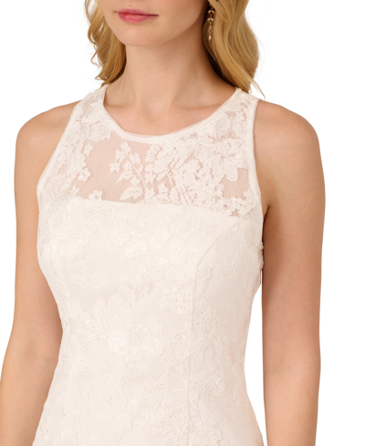 Shop Adrianna Papell Women's Lace Feather-trim Sheath Dress In Ivory