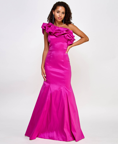 Shop City Studios Juniors' One-shoulder Taffeta Gown, Created For Macy's In Magenta