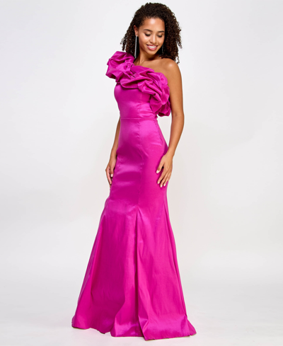 Shop City Studios Juniors' One-shoulder Taffeta Gown, Created For Macy's In Magenta