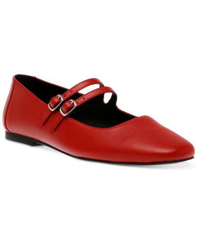 Shop Steve Madden Women's Alisah Double-buckle Mary Jane Flats In Red Leather
