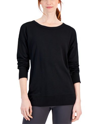 Shop Id Ideology Women's Open-back Long-sleeve Pullover Top, Created For Macy's In Deep Black